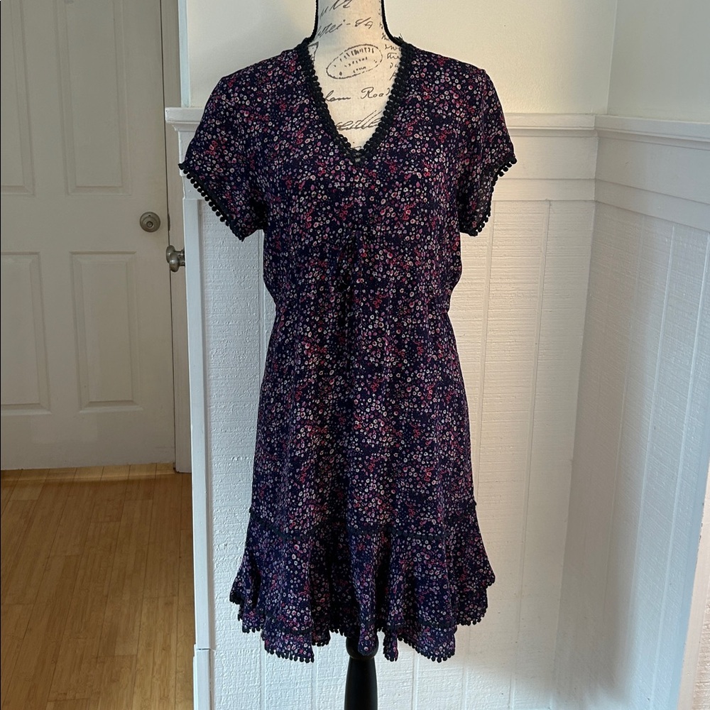 Rungolee Purple Silk Ruffle Dress with Tie Waist size Small coquette Cottagecore